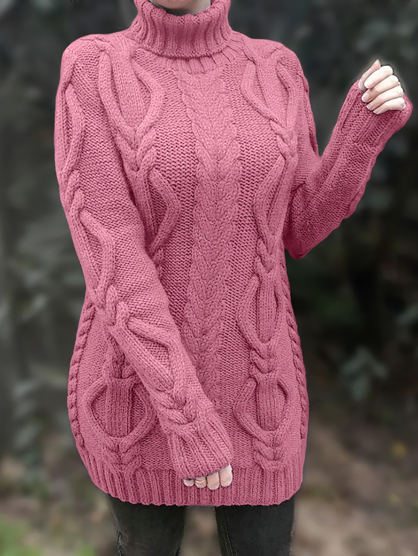 Cable Knit Turtle Neck Sweater, Classic Long Sleeve Sweater For Fall & Winter, Women's Clothing MyFave Boutique