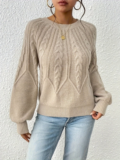 Cable Knit Crew Neck Sweater, Elegant Long Sleeve Sweater For Fall & Winter, Women's Clothing MyFave Boutique