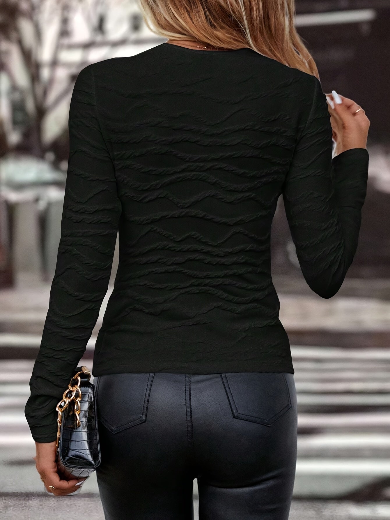 Textured Crew Neck Slim Sweater, Elegant Long Sleeve Sweater For Fall & Winter, Women's Clothing MyFave Boutique