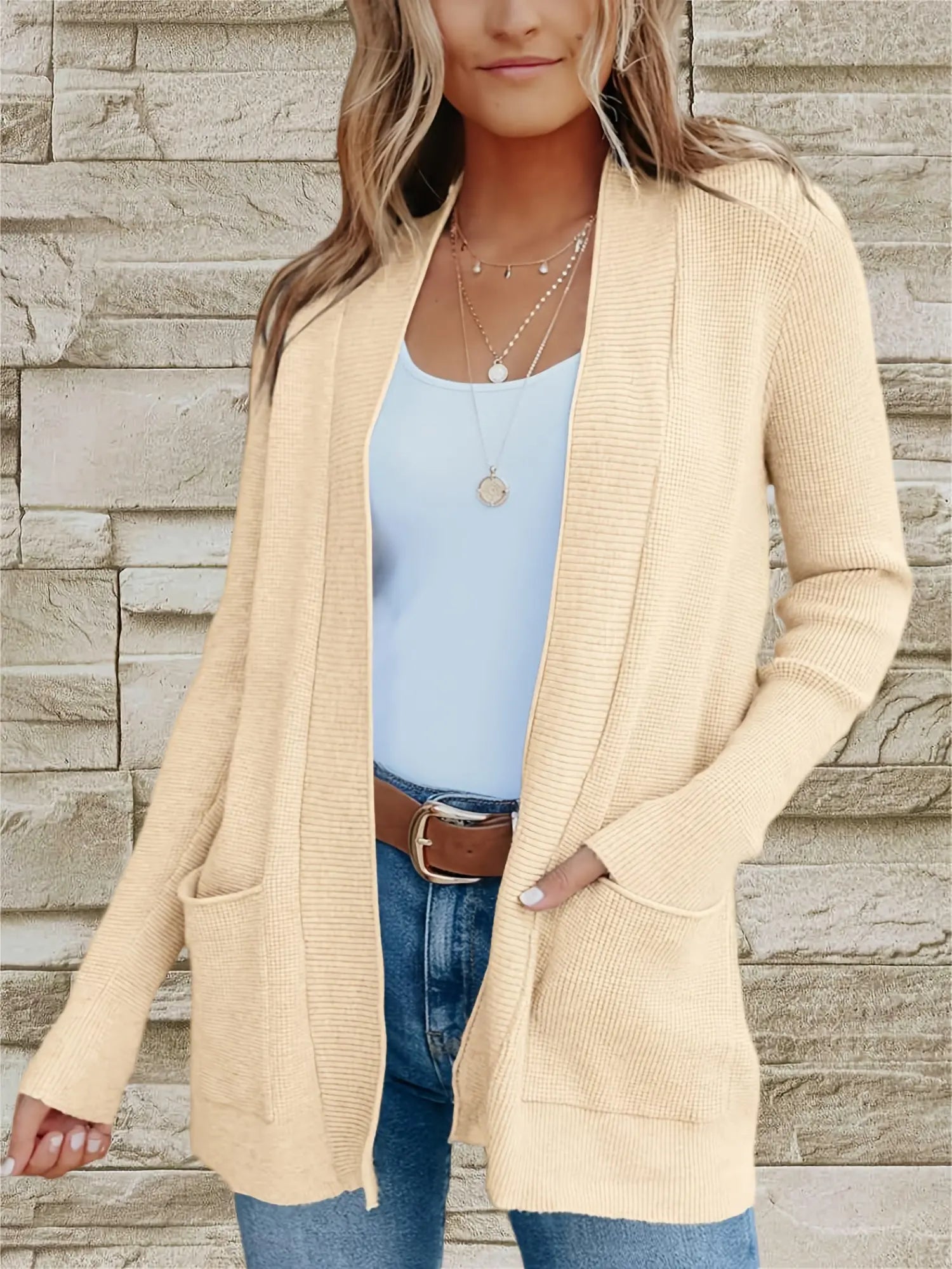 Stylish Open Front Cardigans with Pockets, Long Sleeve Knitted Top for Women's Winter & Fall Clothing. MyFave Boutique