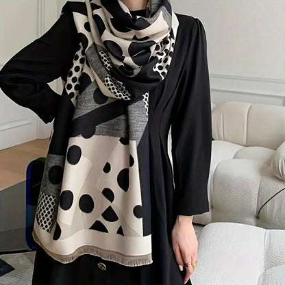 Classic Geometric Pattern Scarf - 100% Polyester Shawl for Casual Weekend, Decorative & Windproof, Woven Craftsmanship, Warm Long Wrap for Students and Couples MyFave Boutique