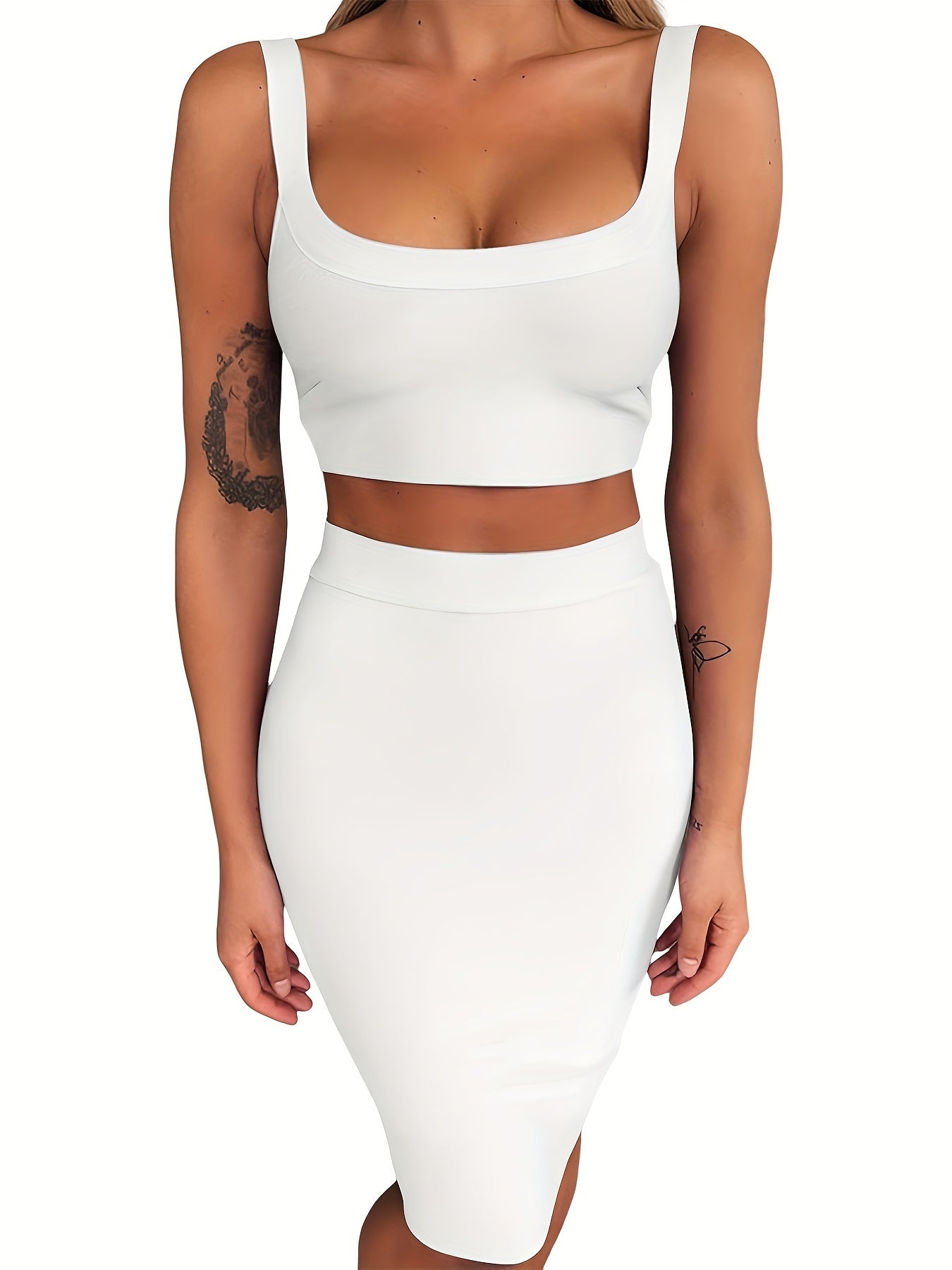 Womens Two Piece Bandage Skirt Sets Sexy Crop Top And Club Party Midi Skirt Outfits MyFave Boutique