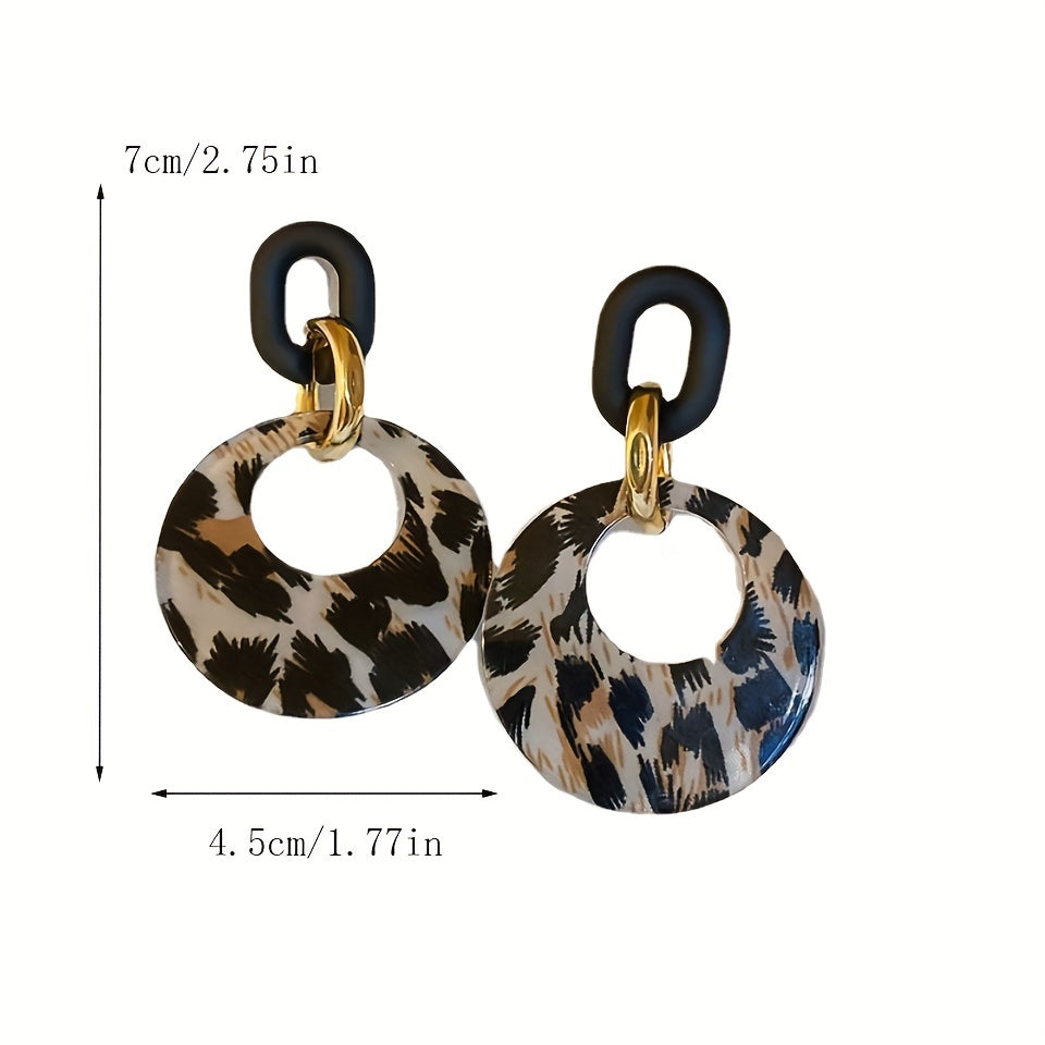 Leopard Pattern Dangle Earrings - Hollow Round Shape, Sexy Simple Style - Daily Casual Acrylic Jewelry MyFave Boutique