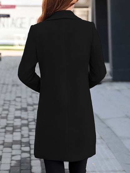 Womens Button Wool Blend Elegant Notched Collar Double Breasted Midi Long Pea Coat MyFave Boutique