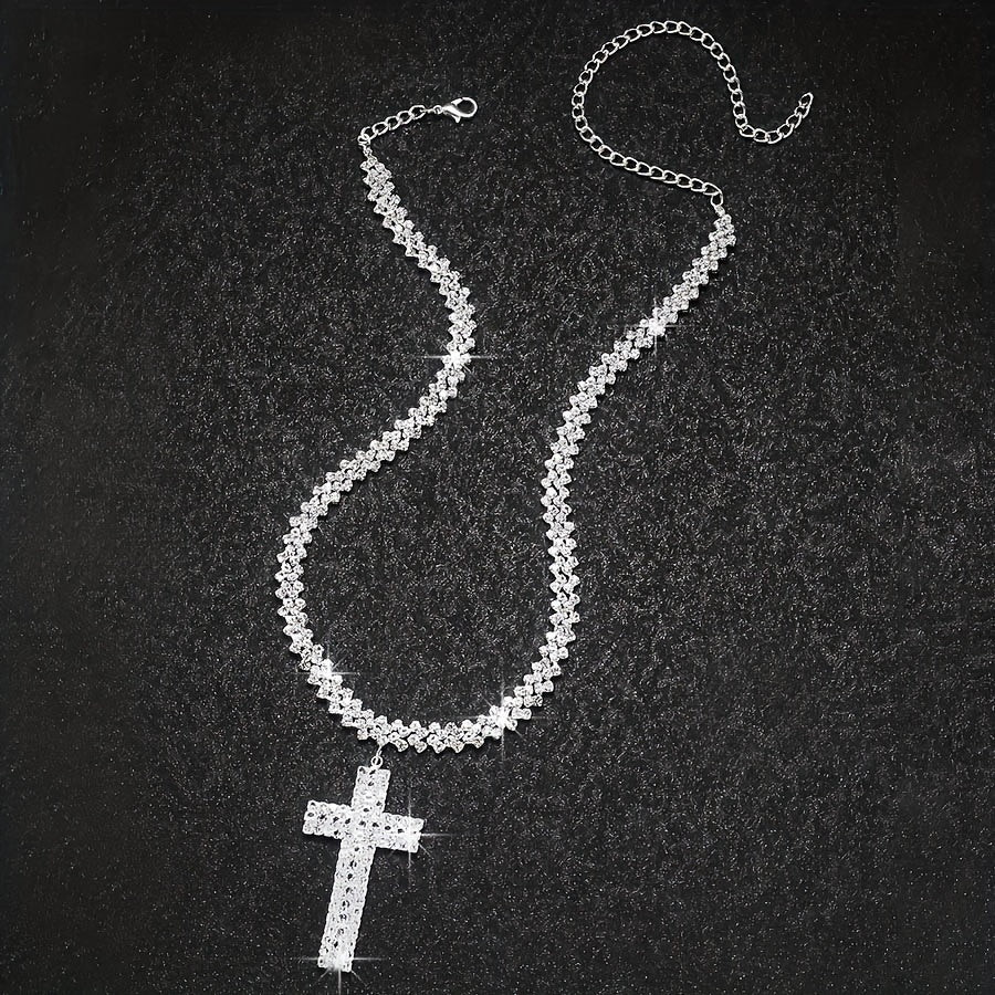 Luxury Multilayer Rhinestone Cross Pendant Necklace Silver Color Neck Jewelry Gift MyFave Boutique