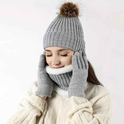 3pcs Cozy Knit Winter Set - Thickened Fleece-Lined Scarf, Gloves & Hat for Outdoor Warmth | Hand Wash Only MyFave Boutique