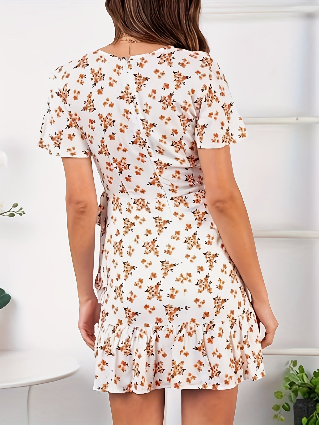 698-T6-Summer Women Short Sleeve Print Dress V Neck Casual Short Dresses MyFave Boutique