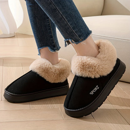 Casual Fluffy Faux Fur Slippers for Women - Solid Color, Slip-On Comfort Warm Cotton Shoes, Hand Washable - EVA Sole Fabric Upper Indoor House Footwear - Cixi Crafted Winter Slippers MyFave Boutique