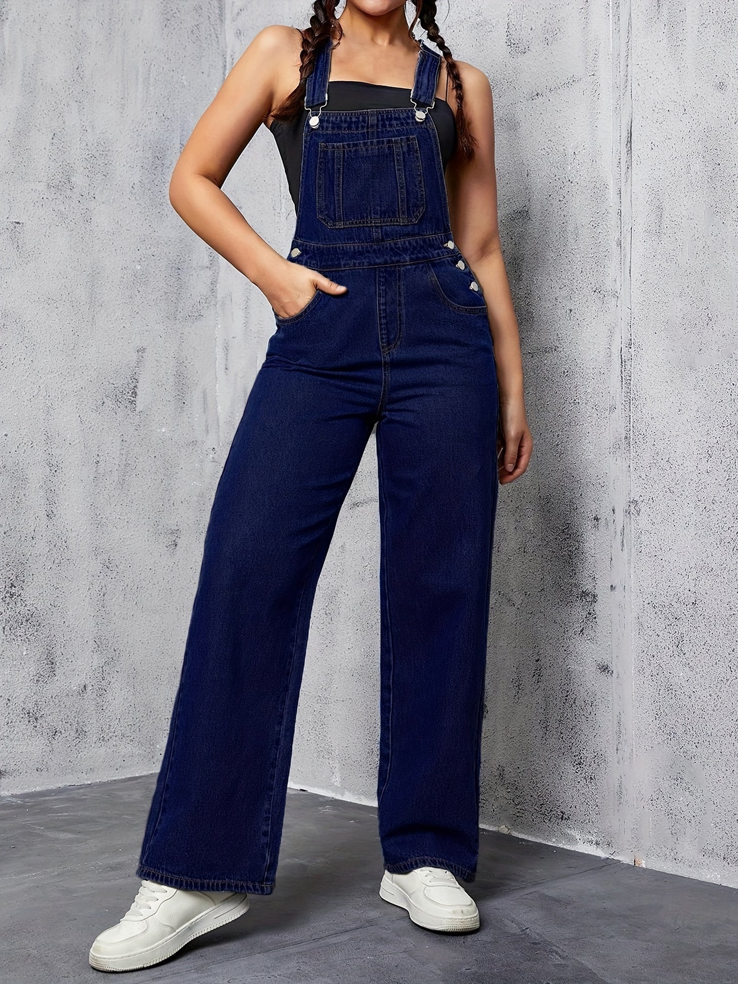 Womens Overalls Denim Straight Plain Washed Blue Jeans Overall Loose Fit Jean Jumpsuits Adjustable Straps MyFave Boutique