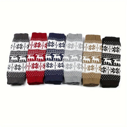 2 Pairs Deer & Snowflake Leg Warmers, Christmas Ethnic Style Knitted Boot Socks For Fall & Winter, Women's Stockings & Hosiery MyFave Boutique