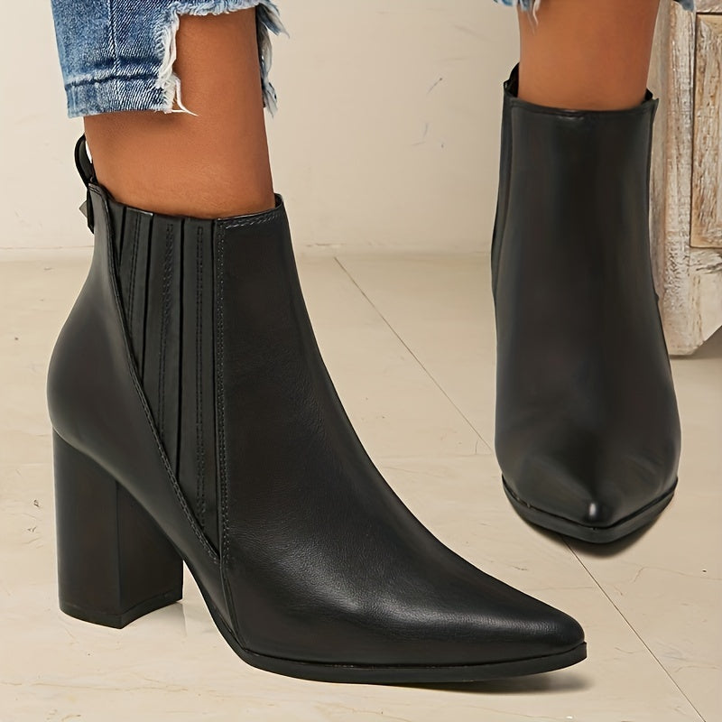 Trendy Women's Slip-On Chunky Heel Ankle Boots - Pointed Toe Chelsea Style for Casual Comfort and Style MyFave Boutique