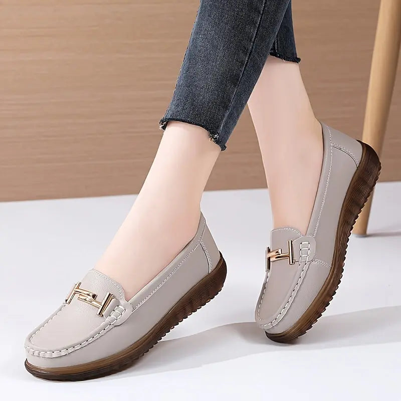 Women's Metal Decor Flat Loafers, Comfortable & Soft Sole Slip-On Loafers, Casual & Versatile Walking Shoes MyFave Boutique