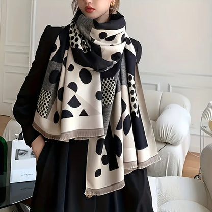 Classic Geometric Pattern Scarf - 100% Polyester Shawl for Casual Weekend, Decorative & Windproof, Woven Craftsmanship, Warm Long Wrap for Students and Couples MyFave Boutique