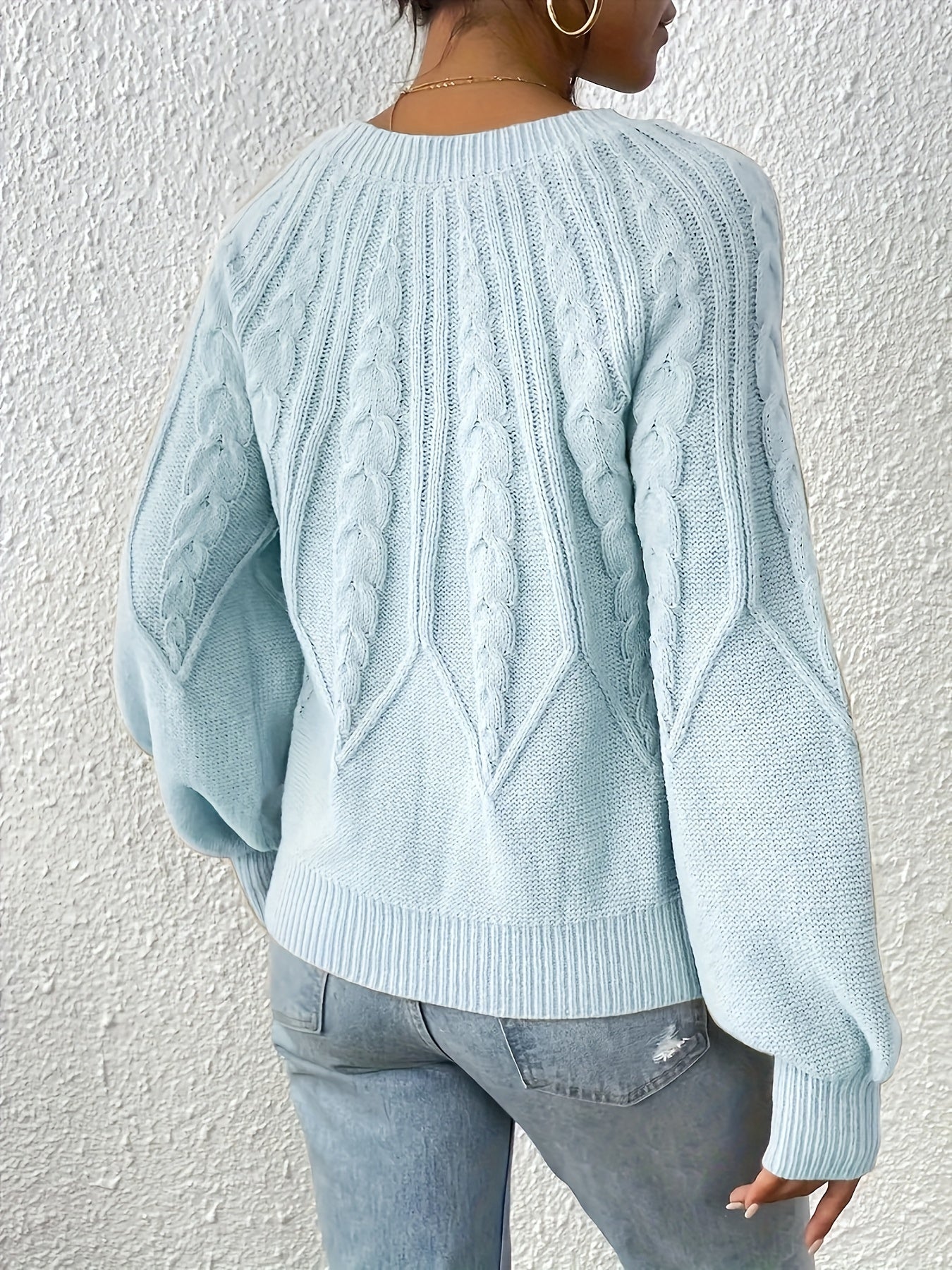 Cable Knit Crew Neck Sweater, Elegant Long Sleeve Sweater For Fall & Winter, Women's Clothing MyFave Boutique