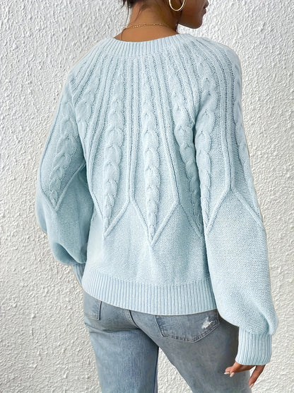 Cable Knit Crew Neck Sweater, Elegant Long Sleeve Sweater For Fall & Winter, Women's Clothing MyFave Boutique