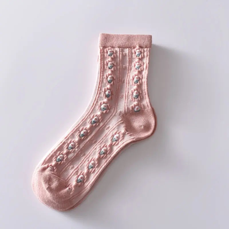 6 Pairs Flower Bubble Cable Crew Socks, Lightweight & Comfy Mid-tube Socks, Women's Stockings & Hosiery MyFave Boutique