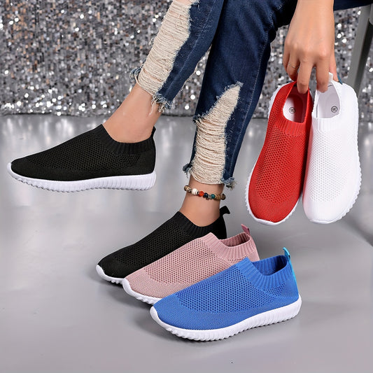 Women's Breathable Knitted Slip-On Sneakers, Casual Lightweight Walking Trainers MyFave Boutique