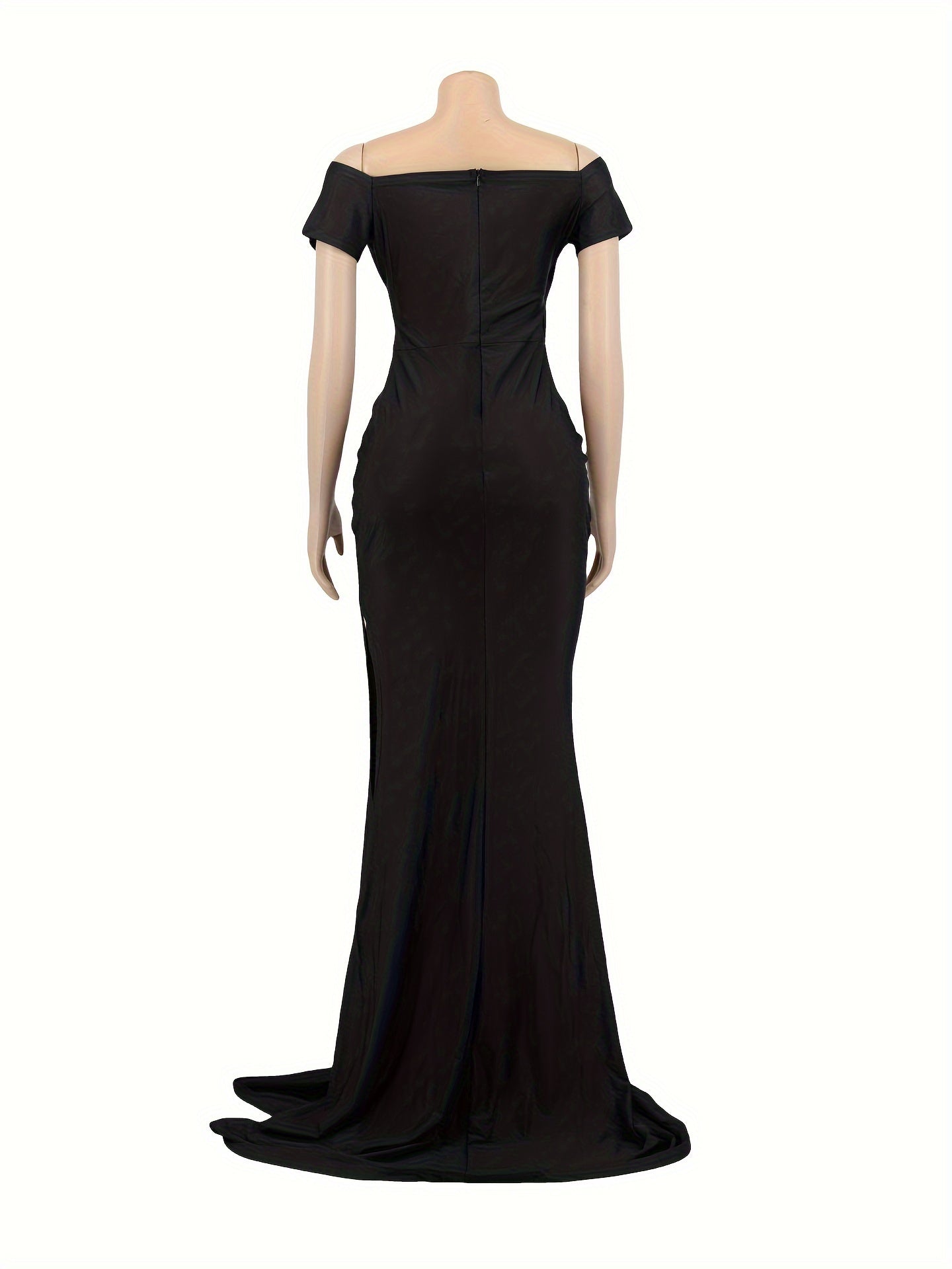 Women Off Shoulder V-Neck Maxi Long Dress Ruched Split Bodycon Mermaid Evening Cocktail Formal Dresses MyFave Boutique