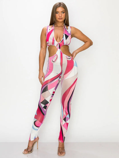 Versatile Ice Silk Printed Jumpsuit - Perfect for Parties, Vacations, and Night Outs - Available in Blue and Pink MyFave Boutique