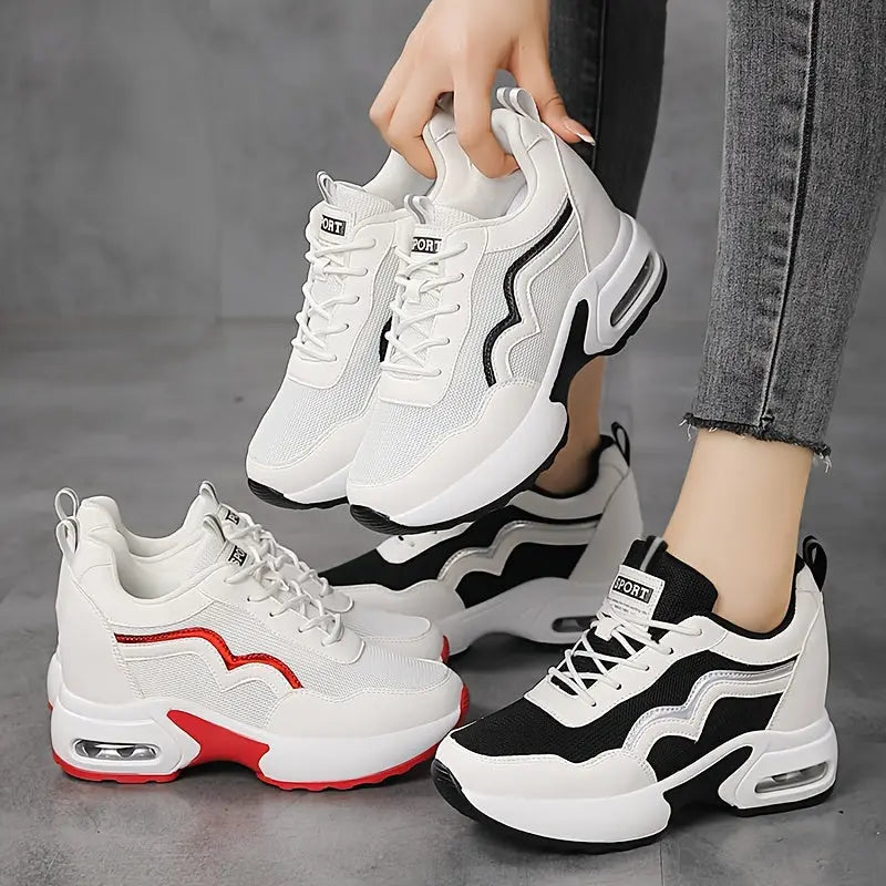 Women's Two-Tone Height-Increasing Sneakers, Lace Up Platform Soft Sole Breathable Comfort Sneakers, Air Cushion Casual Athletic Shoes MyFave Boutique