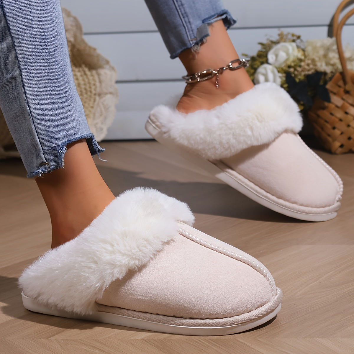 Women's Fluffy Plush Winter Slippers, Cozy & Warm Soft Sole Flat Shoes, Comfortable Indoor Floor Slippers MyFave Boutique