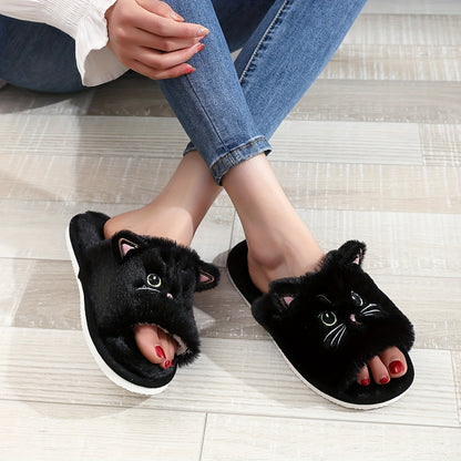 Cute & Soft Plush Cat Slippers, Winter Fuzzy Warm Non-Slip Indoor Bedroom Footwear, Comfy Cozy Home Slides MyFave Boutique