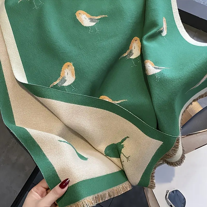 Cute Bird Jacquard Scarf Imitation Cashmere Soft Warm Short Beard Shawl Autumn Winter Coldproof Neck Protection Scarf MyFave Boutique