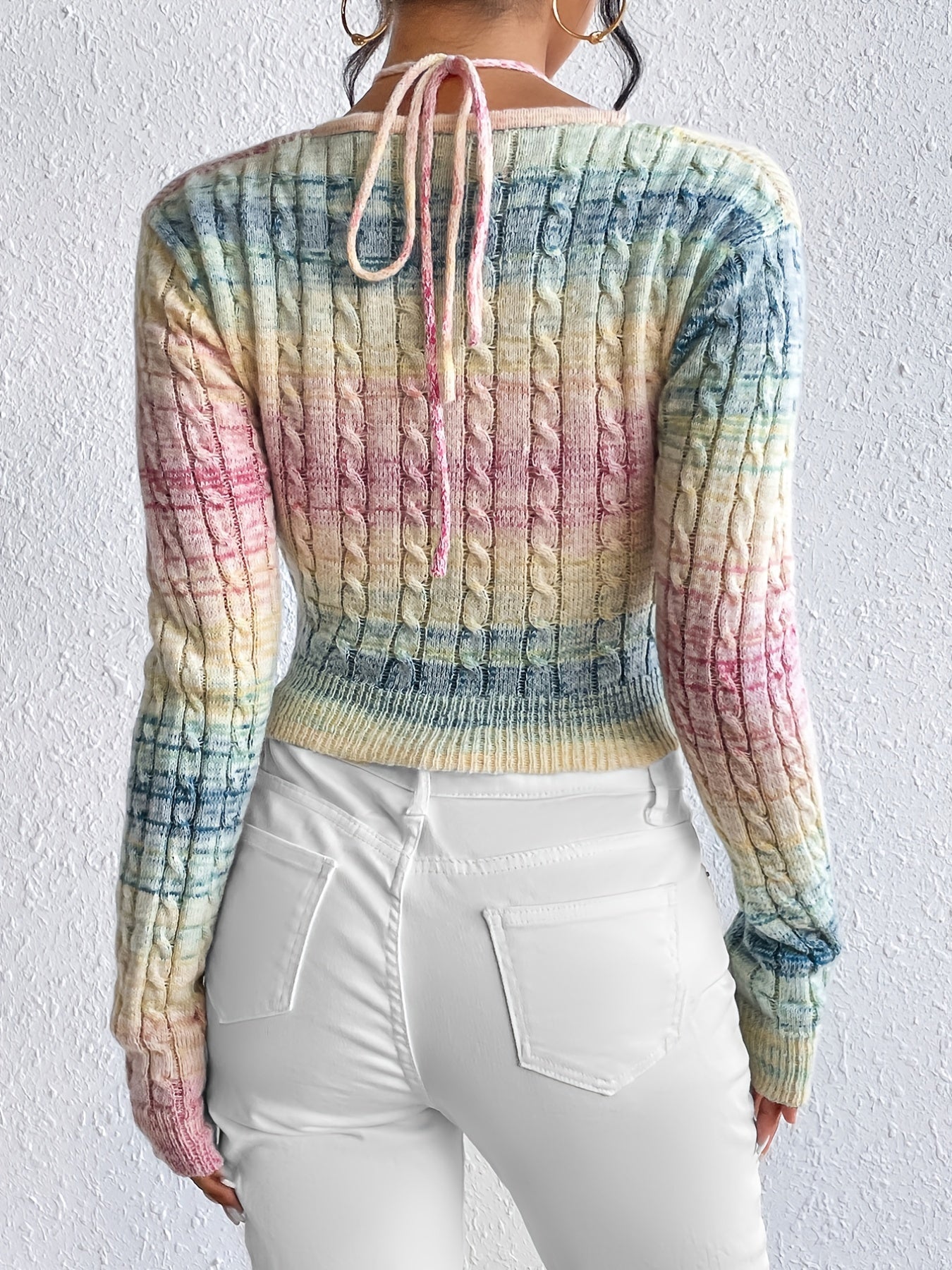 Women's Gradient Cable Knit Sweater - Stylish Cut Out Long Sleeve Sweater for Casual Wear MyFave Boutique