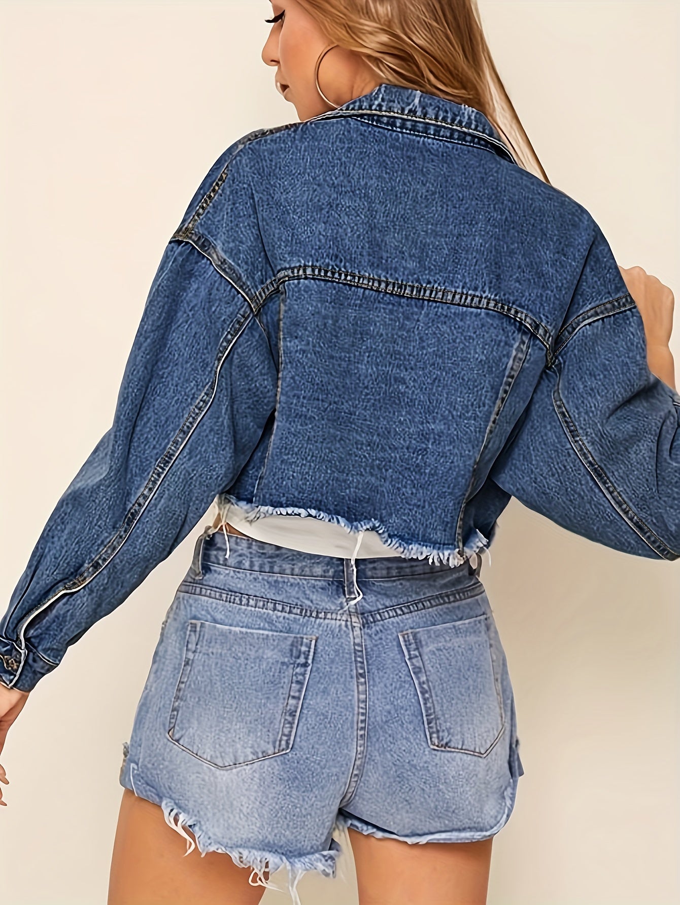 Fashion Trend Women's Short All-in-one Slim Denim Jacket With Raw Edge MyFave Boutique