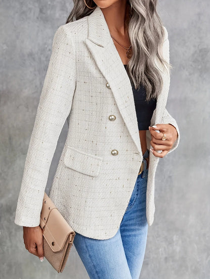 Double Breasted Lapel Blazer, Elegant Long Sleeve Work Office Outerwear, Women's Clothing MyFave Boutique