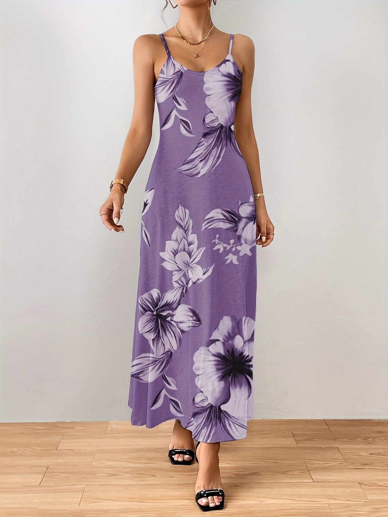 Women's Summer Dress Spaghetti Strap Maxi Dress Low Cut Long Floral Dress Satin Slip Vacation Casual MyFave Boutique