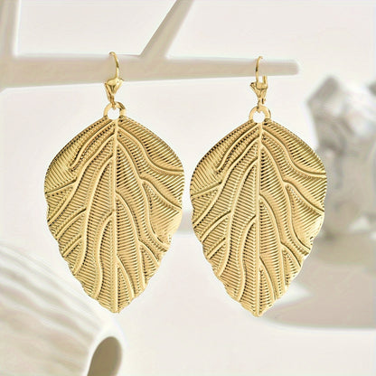 Vintage Leaf-Texture Hoop Earrings for Women - 18K Plated, Iron Crafted, No Gemstones, Stylish & Elegant Design for Parties and Vacation - One Pair MyFave Boutique