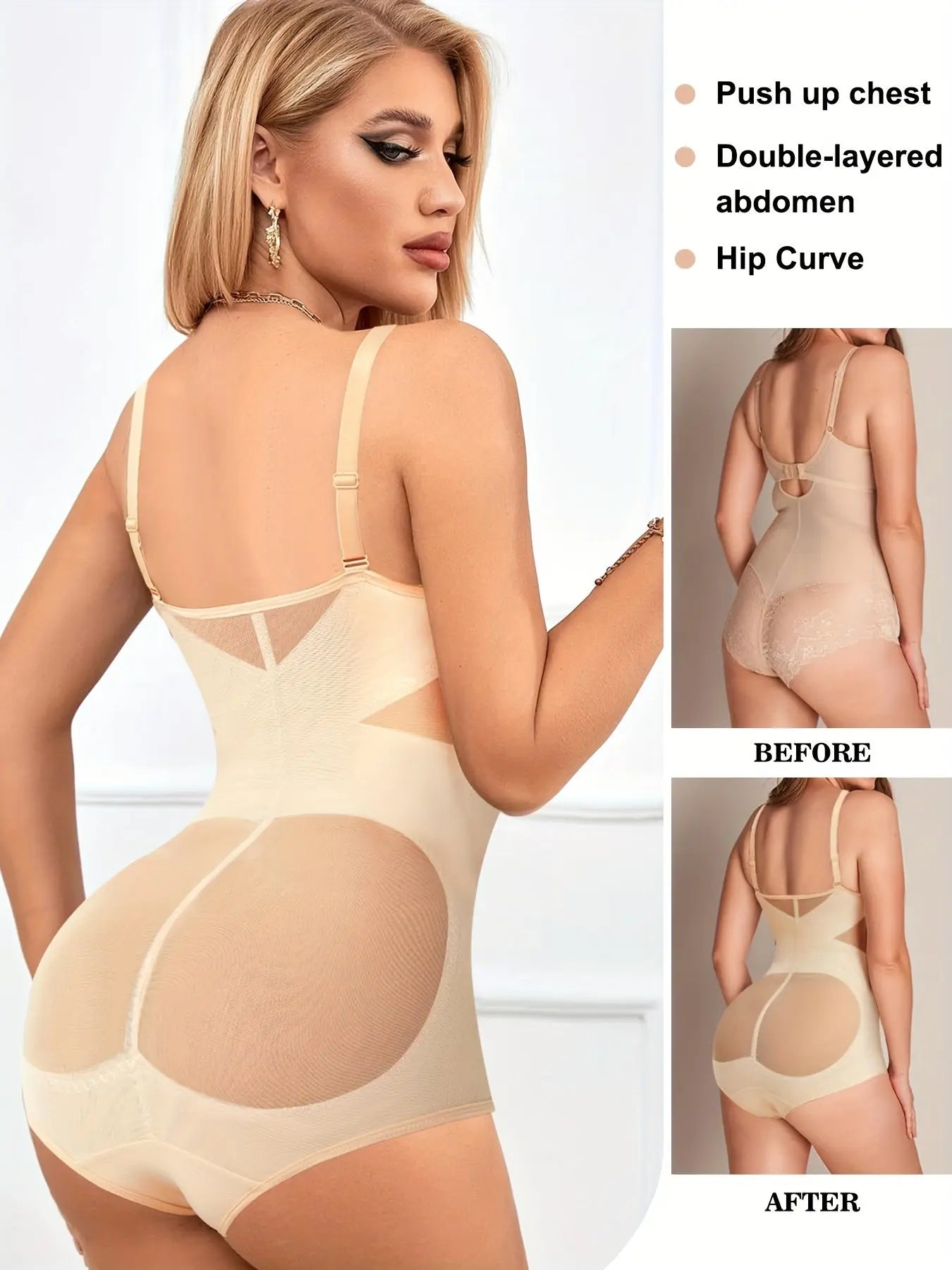 Women's Shapewear Bodysuit: V-Neck, Adjustable Straps, Tummy Control, Waist Trainer, Seamless, Crotch Hooks MyFave Boutique