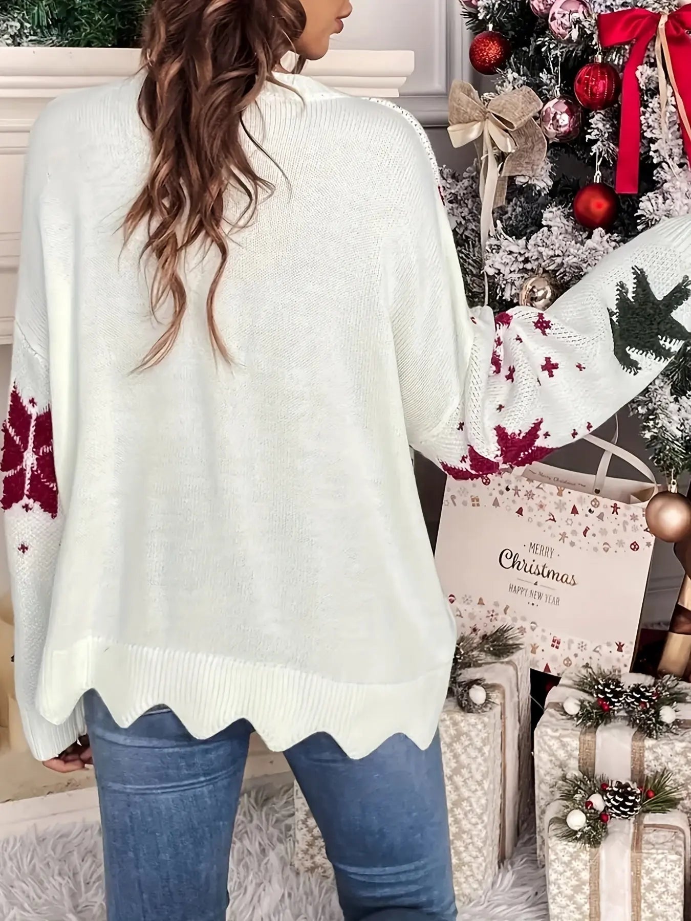 Cozy Christmas Tree Knit Sweater for Women - Casual Long Sleeve Crew Neck Pullover, Perfect for Fall & Winter MyFave Boutique