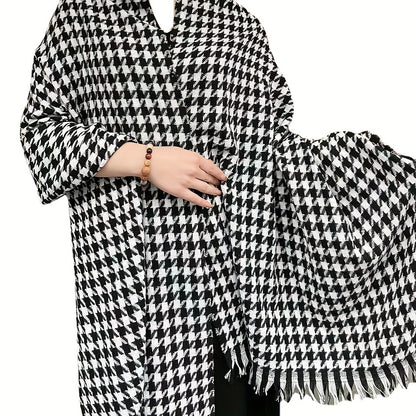 Houndstooth Soft Warm Thick Scarf Elegant Stretchy Tassel Large Shawl Autumn Winter Versatile Neck Protection Coldproof Blanket Scarf MyFave Boutique