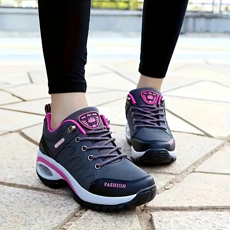 Women's Casual Solid Color Sneakers, Lace Up Platform Soft Sole Walking Shoes, Low-top Comfort Running Trainers MyFave Boutique