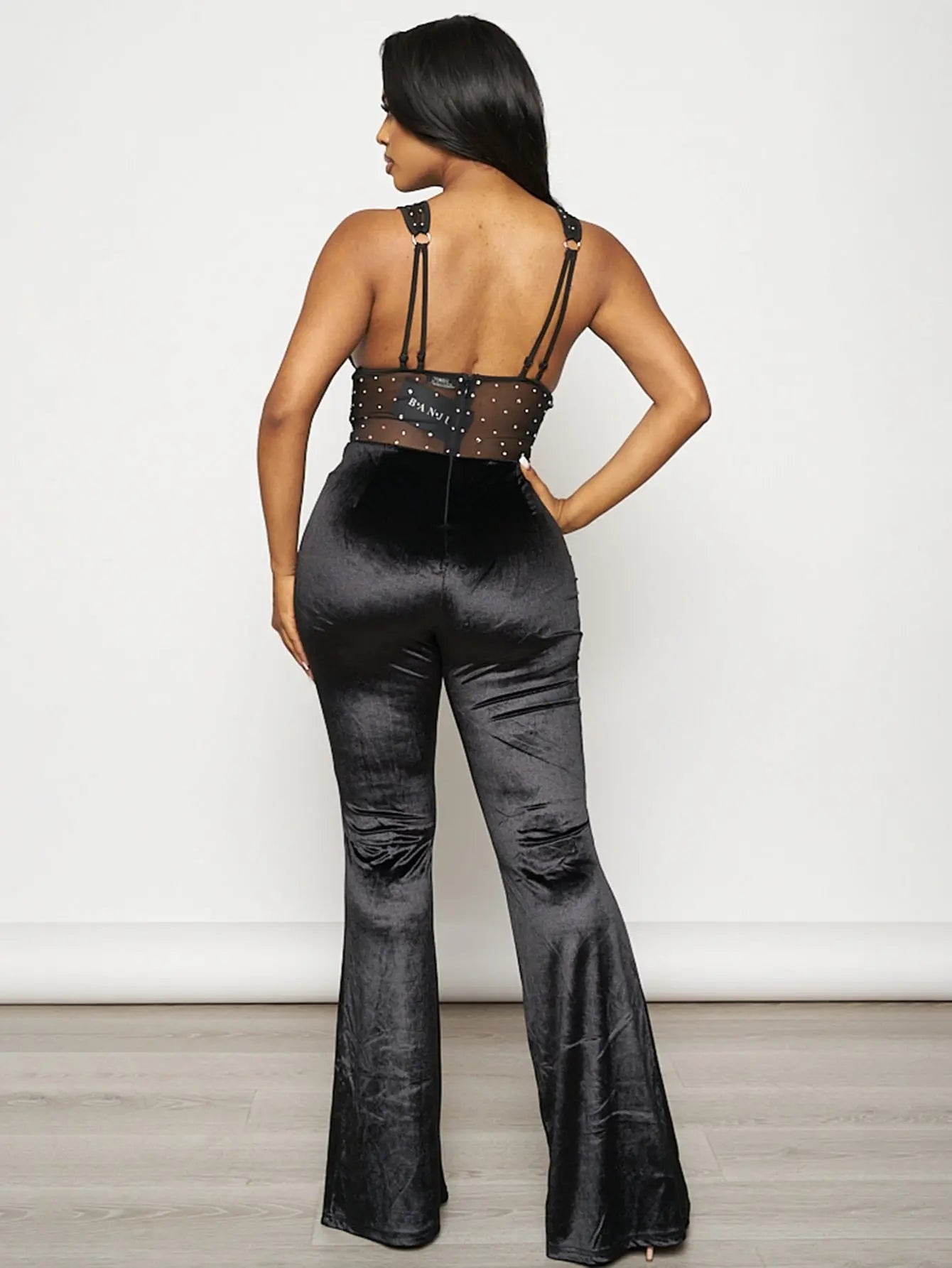 Glam Velvet Rhinestone Flare Jumpsuit - Luxe Night Out Outfit for Women MyFave Boutique