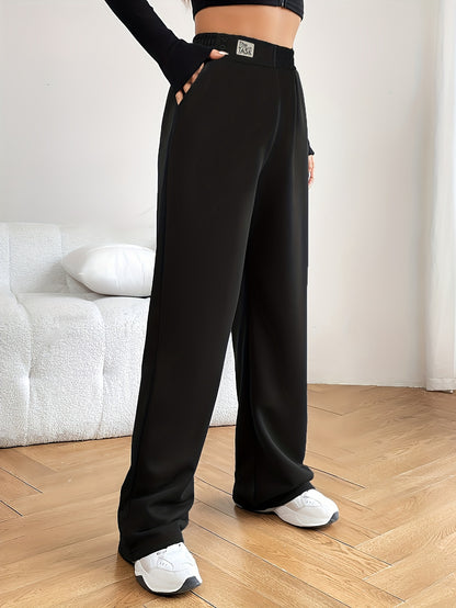 Solid Color Wide Leg Pants, Elegant High Waist Versatile Pants For Fall & Winter, Women's Clothing MyFave Boutique