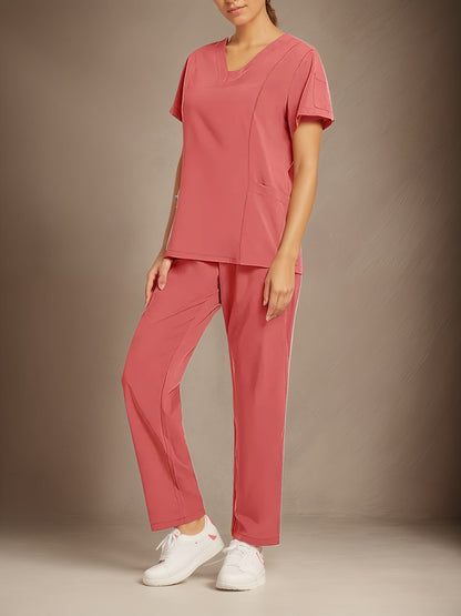 two-piece Elegant Two-Piece V-Neck Health Uniform Set - Micro Elastic Polyester, Pockets, Woven, Comfortable & Professional Women's Clothing for All Seasons MyFave Boutique