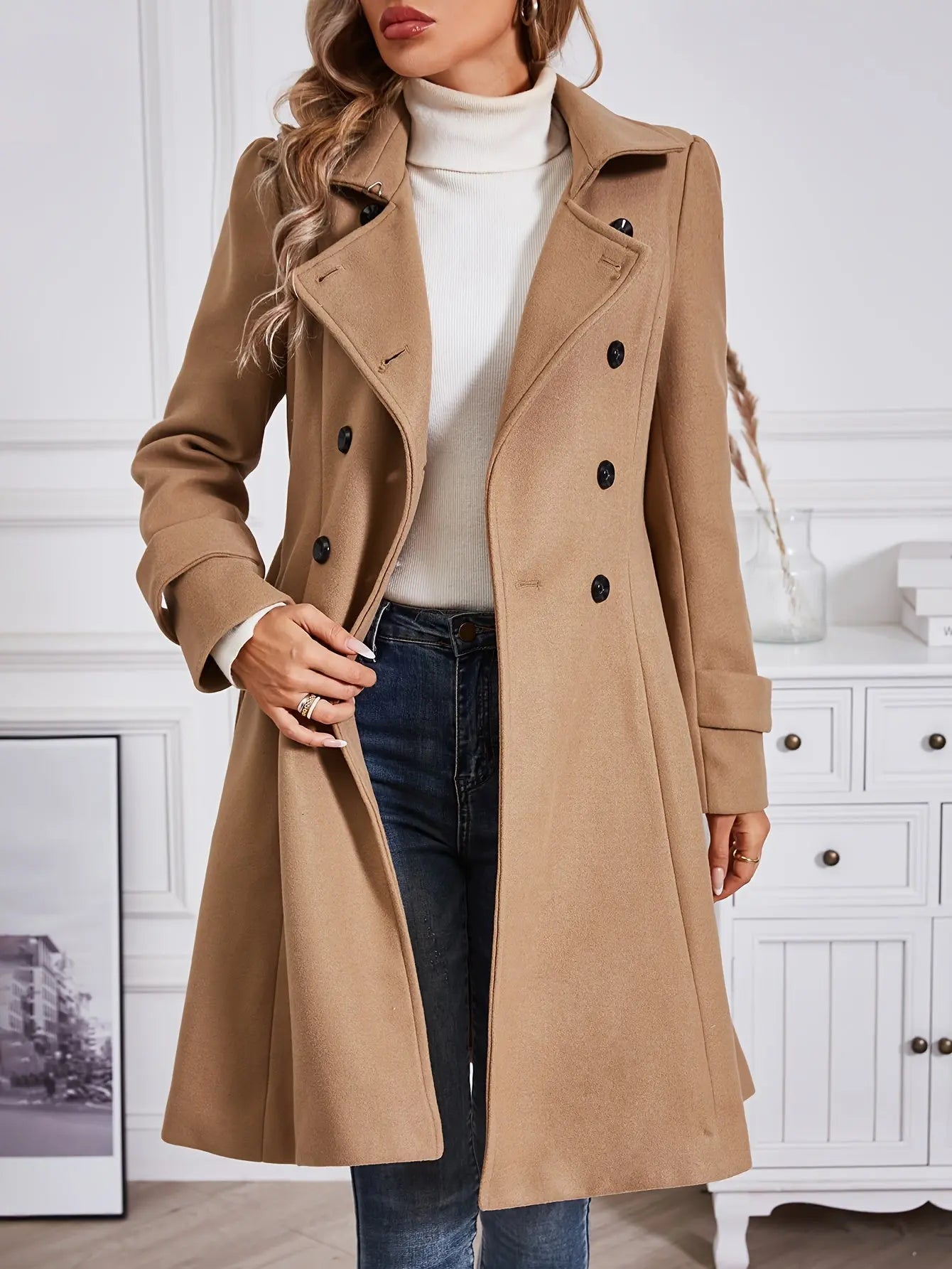 Double-Breasted Wool Belted Coat for Women, Elegant Long Sleeve Fall Winter Coat MyFave Boutique