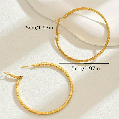 Elegant Vintage Style Hoop Earrings - 18K Golden Plated Textured Iron Fashion - Gift-Ready No Mosaic Hypoallergenic Earrings for Women, Versatile Wear for All Seasons MyFave Boutique