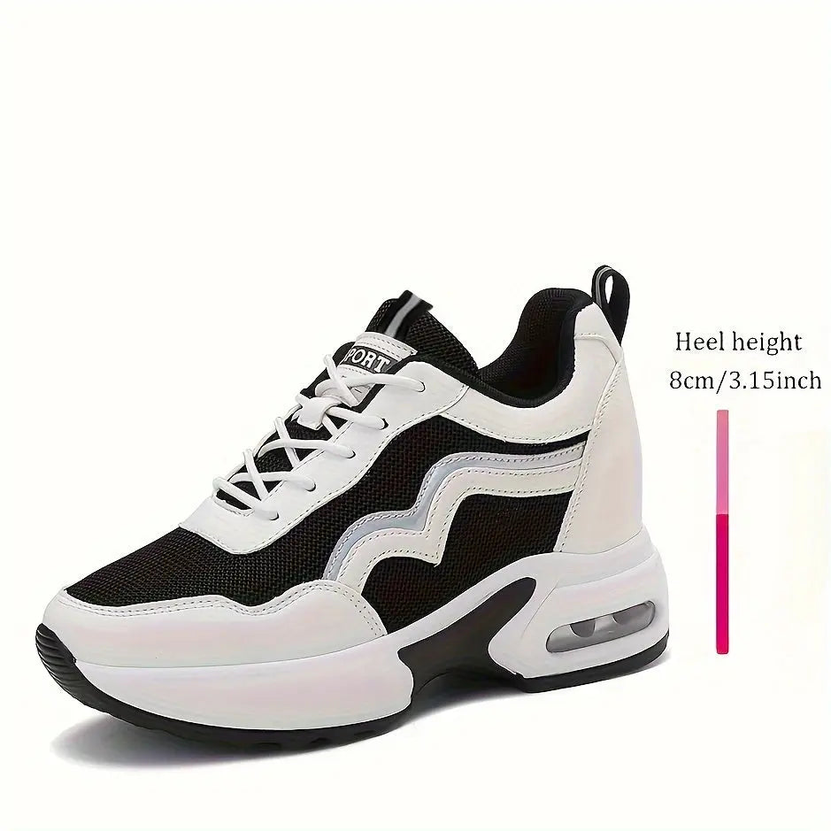 Women's Two-Tone Height-Increasing Sneakers, Lace Up Platform Soft Sole Breathable Comfort Sneakers, Air Cushion Casual Athletic Shoes MyFave Boutique