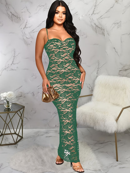 Lace Spaghetti Strap Dress, Sexy Sleeveless Bodycon Maxi Dress For Nightclub, Women's Clothing MyFave Boutique