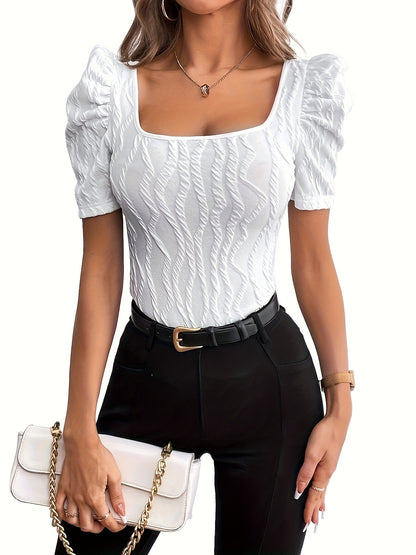 Women's Square Neck Puff Sleeve T-Shirt - Summer Blouses for Dressy Casual Wear MyFave Boutique