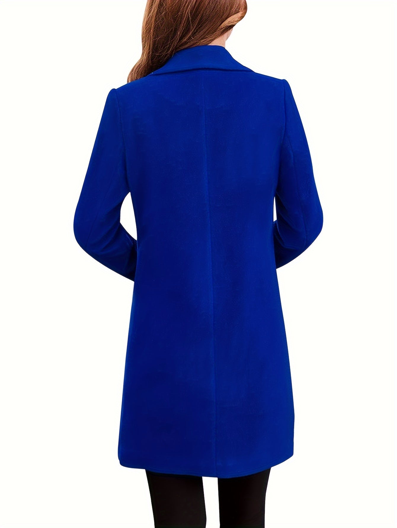 Womens Button Wool Blend Elegant Notched Collar Double Breasted Midi Long Pea Coat MyFave Boutique