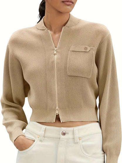 Cropped Zip Up Cardigan Sweaters for Women Ribbed Knit V Neck Long Sleeve Y2K Trendy Soft Crop Tops MyFave Boutique