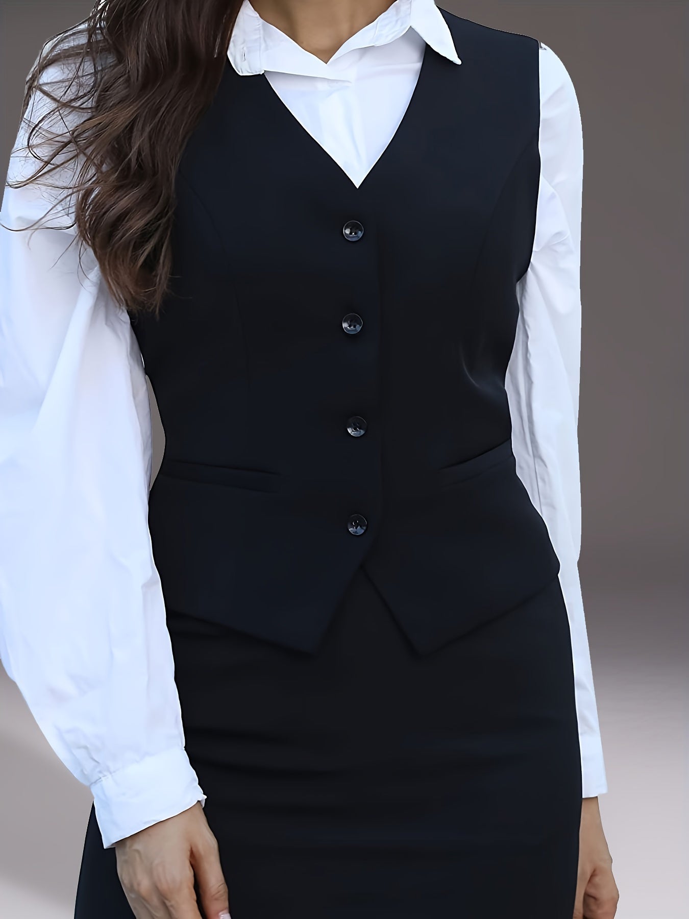 Single Breasted V Neck Vest, Elegant Sleeveless Outerwear For Office & Work, Women's Clothing MyFave Boutique