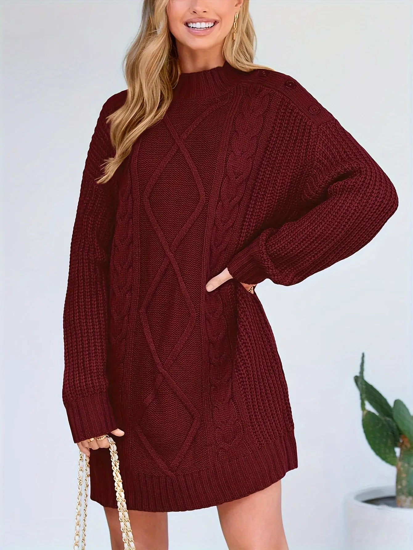 Autumn And Winter Women's Knitted Round Neck New Fashionable Commuter Round Shoulder Long Sleeve Thick Long Hair Hoodie MyFave Boutique