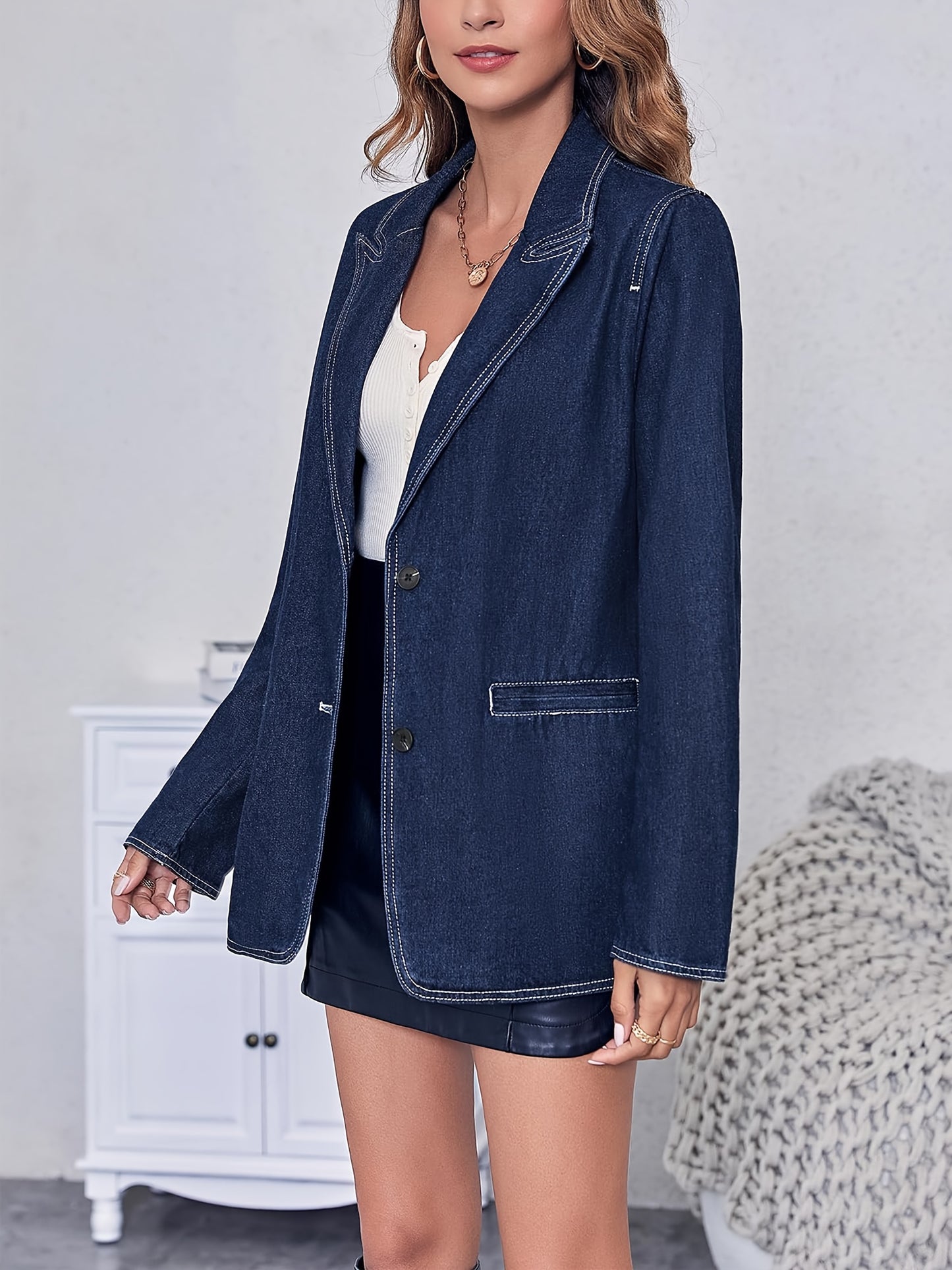 Solid Color Button Front Blazer, Elegant Long Sleeve Slim Blazer For Office & Work, Women's Clothing MyFave Boutique