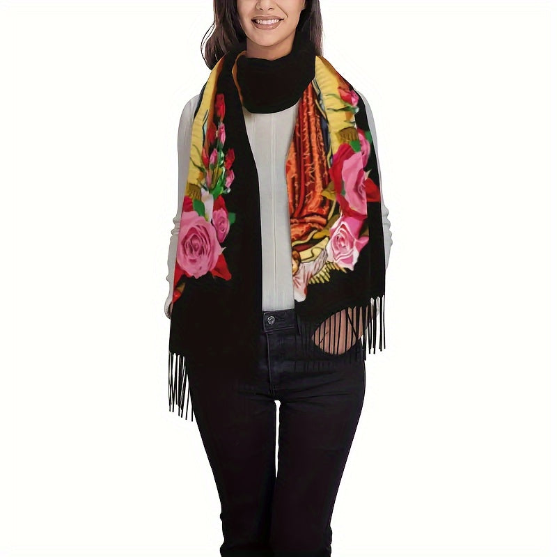 Luxury Mexican Floral Print Scarf - Women's Soft Warm Wrap With Tassels | Versatile Scarf For Coats, Sweaters And Suits MyFave Boutique